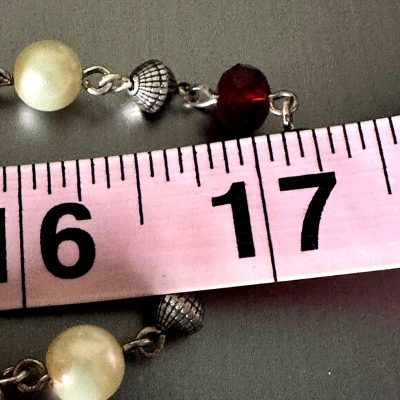 Premier Designs Vintage Bead Necklace Signed Red Black White Silver Tone 36” - Picture 5 of 7